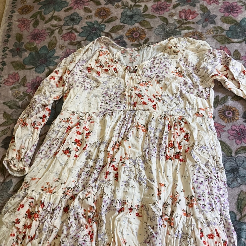 American eagle floral dress  - Cream with Red and Purple Accents